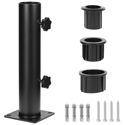 QWORK® Soporte sombrillas Ajustable, pie sombrilla Jardin con 3 Anillos reductores de PVC (32/38/48 mm), Ideal para Suelos de hormigón, losas de Cemento, Suelos de Madera