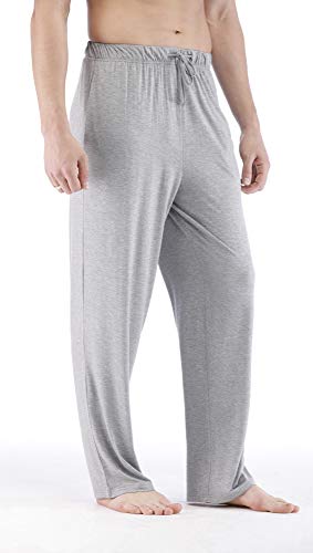 Gys Mens Bamboo Pajama Pants Wide Leg Sleep Pants Comfy Long Pj Bottoms Drawstring Lounge Pant With Pockets Sweatpants, Heather Grey, Large #TOP1