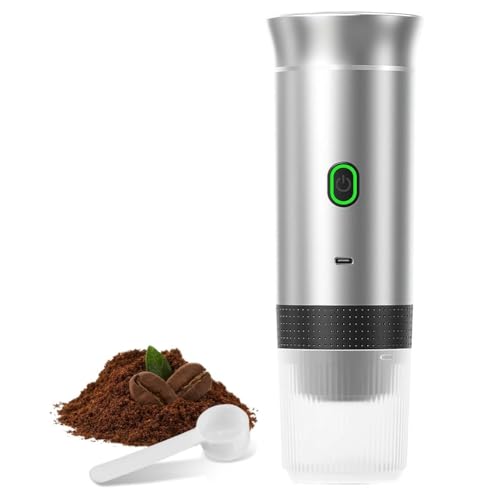 Qomcsrl Cafetera Expreso Portátil Inalámbrica, Eléctrica, para Camping, con Cápsulas en Polvo, para Viajes, Color Plateado.