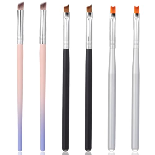 Xindojuz 6 PCS Ombre Nail Brush Set, French Tip Brush for Nails, Oblique Head and Half Moon Shape French Manicure Brushes with Wood Handle for Nails Tips UV Gel Acrylic Painting Drawing Pen