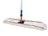 Clim Profesional® - Mopa plana industrial de algodón de 100 cms con bastidor abatible y mango de aluminio 150 cms para limpieza de suelos en seco y húmedo