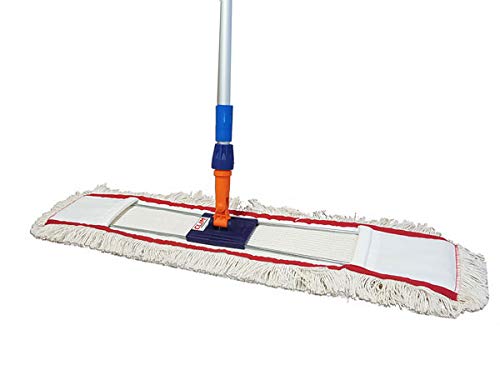 Clim Profissional® - Mopa plana industrial de algodão de 80 cm com bastidor rebatível e cabo de alumínio 150 cm para limpeza a seco e a húmido