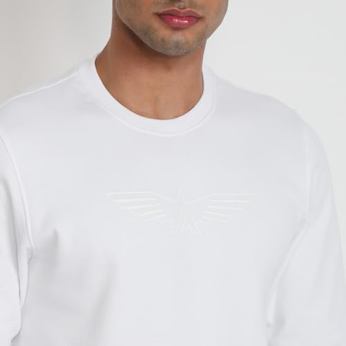 Image of Park Avenue Men Slim Fit Solid Pattern Cotton Polyester Blend Round Neck Full Sleeve Casual Sweatshirt