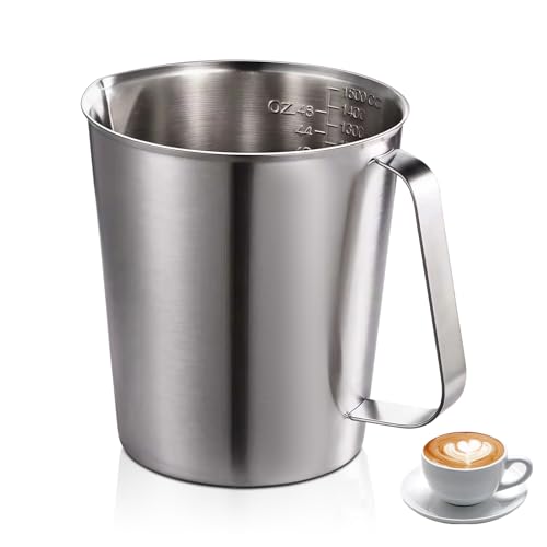 Sporgo Misurino in acciaio inox: brocca per latte da 1500 ml, bricco per latte Barista con misurazione marca, brocca per schiuma, per cappuccino, latte e caffè espresso