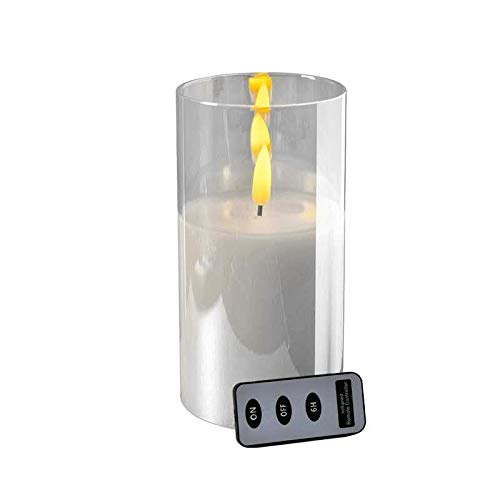 LED Candle in Glass, with Remote Control and Timer, Diameter 10 cm, Realistic and Flickering Flame