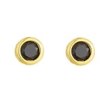 Pendientes para mujer, aretes de tuerca con ónix redondo de 5,4 mm, oro amarillo de 9 quilates, 14 y 18 quilates, Metal, Ónix