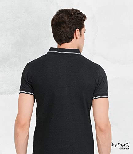 Image of AWG ALL WEATHER GEAR Men's Cotton Regular Fit Solid Polo Neck T-Shirt Navy Blue Melange