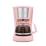 Holstein Housewares 5 Cup Drip Coffee Maker – Compact and User-Friendly with Auto Pause & Serve, Reusable Filter, Measuring Spoon & Glass Carafe, Office & Dorm Use, Pink