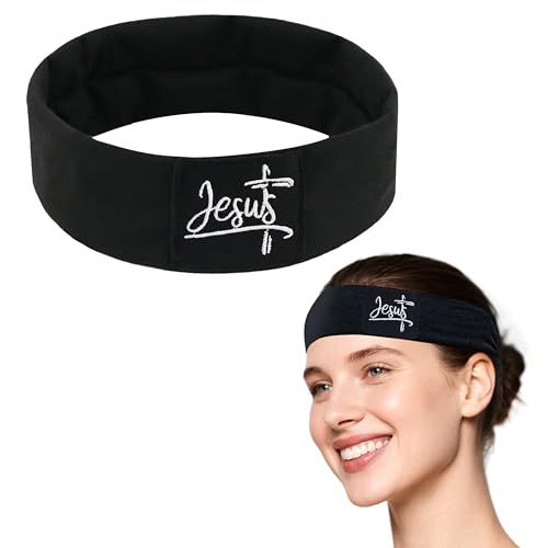 Yuibthr Headbands for Women - Non Slip Stylish Sports Hair Bands, Soft Elastic Cloth Fabric Headband for Workout Yoga Running, Black (Jesus)