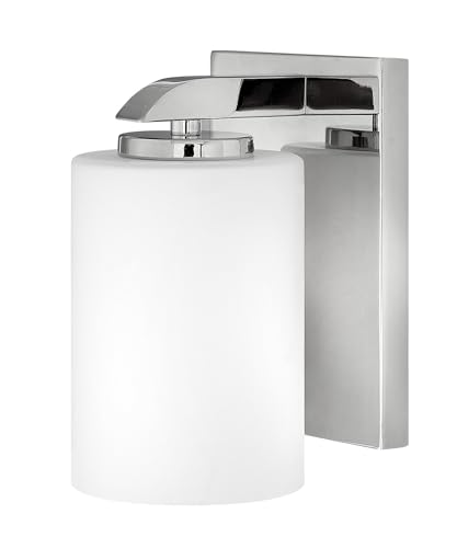 Image of Hinkley Kyra Small One Light Bathroom Vanity Fixture, Install Up /Down, Etched Opal Shade, Polished Nickel