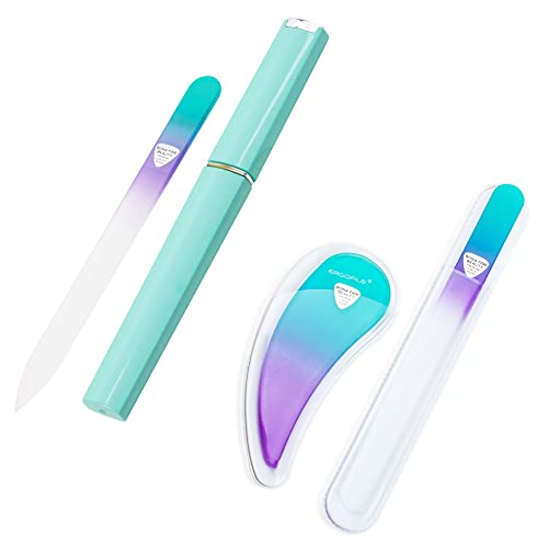 Czech Glass Nail File With Case And Ergonomic Glass Nail Files For Natural Nails In Pastel Green And Violet Bundle By Bona Fide Beauty #TOP15