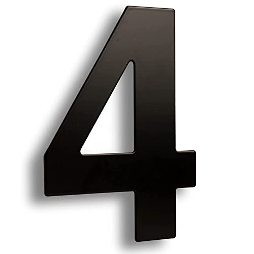 CABLEPELADO Numero 4 casa, Número cuatro hogar, Número 4 para puerta, Número 4 para pared, Acero inoxidable 304 cepillado, 152 mm alto x 108 mm ancho, Incluye Plantilla y tornillos de montaje, Negro