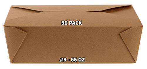 EcoQuality [50 PACK] Take Out Food Containers 66 oz Kraft Brown Paper Box Microwaveable Leak and Grease Resistant - To Go Containers - Restaurant, Catering, Food Truck - Recyclable Lunch Box #3