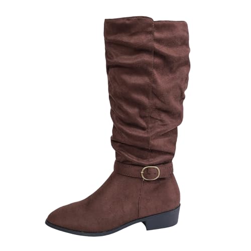 Bottes souples en daim pour femme avec boucle mi-mollet