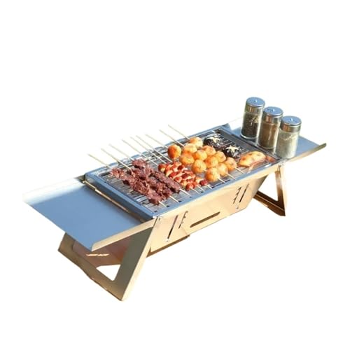Parrilla plegable de acero inoxidable para exteriores – Estufa compacta portátil para pinchos de carbón para camping, picnics y cocina en el patio trasero, ligera y estante para barbacoa