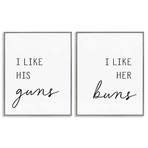Like His Guns & Her Buns Lot de 2 Giclées Encadrées Noir Stupell Industries 50,8x40,6cm