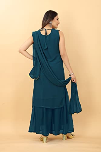 Image of DREAMANGEL FASHION Womens Georgette Embroidered Work Kurta and Sharara with Dupatta