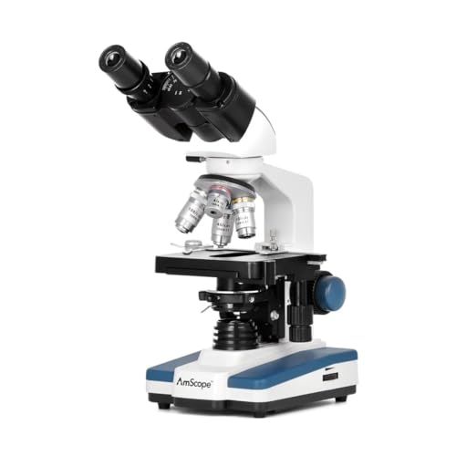 AmScope B120 Series Student & Professional LED Binocular Compound Microscope - 40X-2500X Magnification - Includes 5MP USB Camera & Siedentopf Head