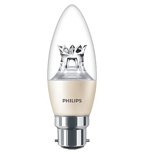 Philips 10 Pack Master LED Clear Candle B38 DimTone Lamp 5.5W (40W) B22 BC Large Bayonet Cap | 2200k to 2700k | 470 Lumen | 25000 Hours | Car Air Freshener Included | 80+ CRI