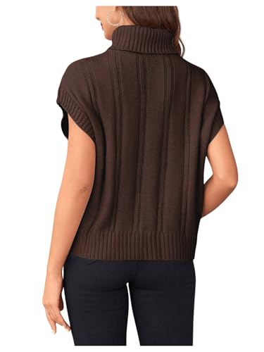 Image of SweatyRocks Women's Casual Sleeveless Turtle Neck Sweater Vest Cable Knitted Solid Crop Tank Top
