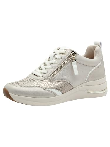 Tamaris Comfort Damen Sneaker flach mit Schnürsenkeln mit Reißverschluss, Beige (Beige Glam), 41 EU