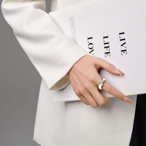 MYNENEY 6mm White/Black Ceramic Rings Plus Cubic Zirconia For Women Comfort Fit Engagement Wedding Band Size 5-123