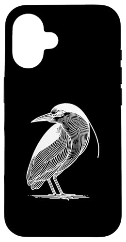 Carcasa para iPhone 16 Line Art Bird & Ornitólogo Garza nocturna coronada negra