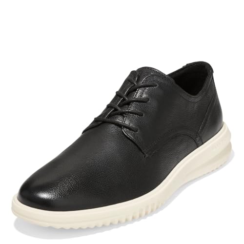 Cole Haan Zapatos Oxford Grand+ de punta lisa para hombre, Cuero negro/marfil, 42 EU