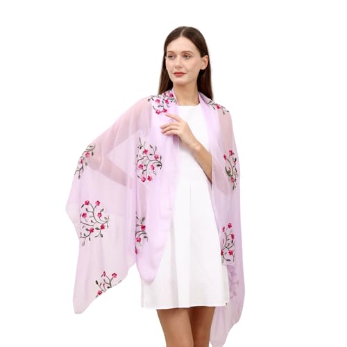Flower Embroidered Silk Chiffon Hijab Head Scarf Shawl Wrap for Muslim Women Lightweight3