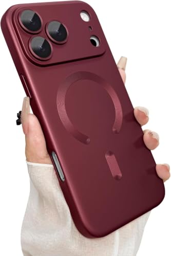 Image of DIZORO Magnetic Case for (iPhone 17 Pro Max) Case [Compatible with MagSafe][Built-in Camera Lens Protector] Slim Bumper Shockproof Metallic Luster Back Cover Phone Case - Wine Red