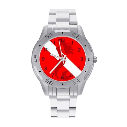 Merimaid - Reloj de pulsera para hombre, diseño de bandera de buceo, analógico, de cuarzo, acero inoxidable, de lujo, estilo casual