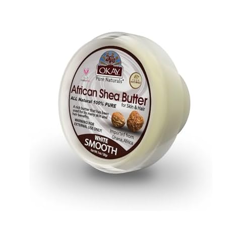 OKAY Pure Naturals White Shea Butter for Hair and Skin - Raw African Shea Butter for Women and Men, Daily Moisturizer for Face and Body, Helps with Stretch Marks, Soothes Dry Skin - 1 Oz Jar Cover