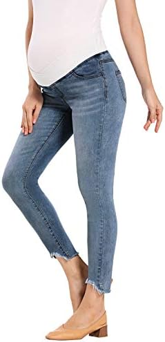 Foucome Women's Maternity Jeans Under The Belly Skinny Ankle Denim Pants Comfy Stretch Jeggings (Dark Blue, M)