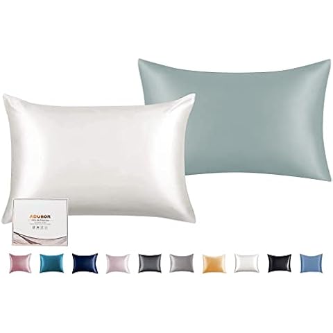 Adubor 100% Mulberry Silk Pillowcase for Hair and Skin with Hidden Zipper, Both Side 23 Momme Silk, 900 Thread Count 20x26inch, Standard Size, 2 Pack Cover