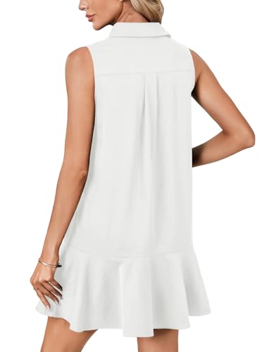 Image of Vrtige Women's Sleeveless Polo Dress Button Front Ruffle Hem Casual Golf Tennis Summer Mini Dresses