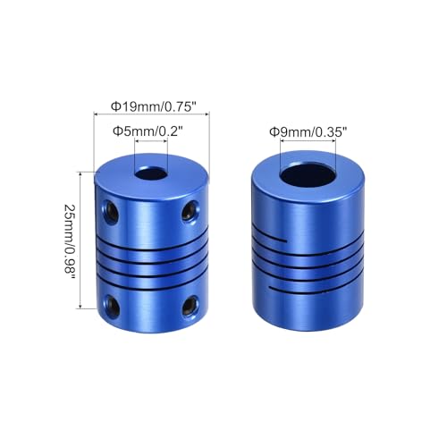 QUARKZMAN 1 Stück 5mm bis 9mm Aluminiumlegierung Wellenkupplung L25xD19 Flexibler Kuppler mit Schrauben für Encoder und Motoren, Blau