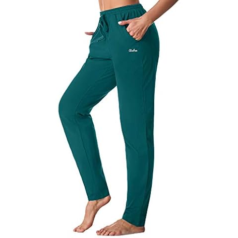 ChinFun Women's Cotton Jogger Sweatpants Active Tapered Leg Workout Cozy Pants with Pockets and Drawstring, Blackish Green, Medium Cover