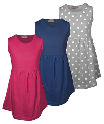 MISS POPULAR Girls 3-Pack Tank Skater Dress Soft Cotton Cute Designs Spring Summer | Sizes 4-16