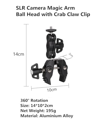 Image of BKN Metal Camera Clamp Handlebar Mount 360 Double Ballhead Magic Arm with 1 /4 inch-20 & 3 /8 inch-16 Thread for Monitor Hero, Insta 360, Canon Nikon DSLR Camera & Other Action Cameras