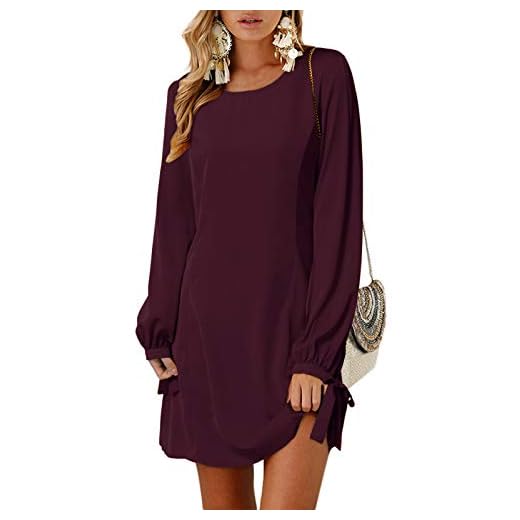 YOINS damkläder t-shirt klänning sommarklänning för kvinnor rund hals brudklänning långärmad minikläder klänning lång tröja lös tunika med rosett ärmar