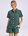 Rapbin Women 2 Piece Workout Linen Sets Two Piece Business Button Down Short Sleeve Shirts Sets Fashion Going Out Outfits Dark green L