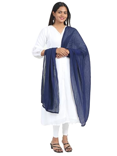 Image of Miraan Solid Pure Cotton Dupatta with Pom Pom Border, 2.25 meters length (DUPCOTTON)