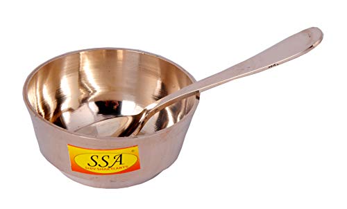 SHIV SHAKTI ARTS® Pure Bronze Kansa Bowl Katori with Spoon for Serving Food, Tableware(Kansi, Luxury Design Vol - 150 ML) - 1 Piece