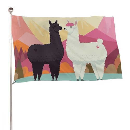 Individuelle Flagge, 90 x 150 cm große Flaggen für den Außenbereich, doppelseitige Flagge, 7,6 x 12,7 cm, Urlaubsflagge, Alpakas, verliebt in den Bergen, Banner, Gartenflagge für Zuhause, Rasen, Hof