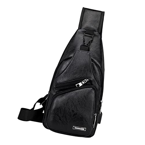 Fityle Couro Ao Ar Livre Dos Homens Viagens Sling Bag Ombro Peito Crossbody Bolsa Bolsa - Preto
