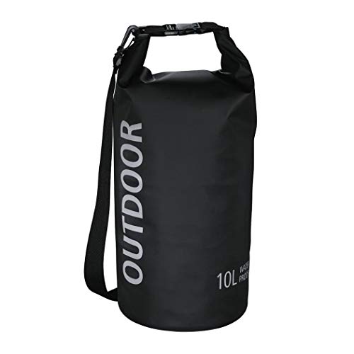 Hama wasserdichter Packsack, 10 l, Dry Bag mit Rolltop Verschluss, Schultergurt, (wasserdichter Seesack aus Tarpaulin, wasserfeste Outdoor Tasche für Rafting, Kajak, Camping) schwarz