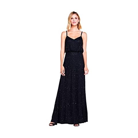 Adrianna Papell Women's Long Beaded Blouson Gown,Black,6 Cover