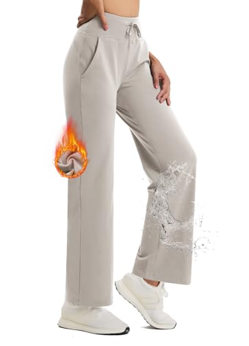 Women’s Fleece-Lined Wide Leg Thermal Sweatpants with Pockets
