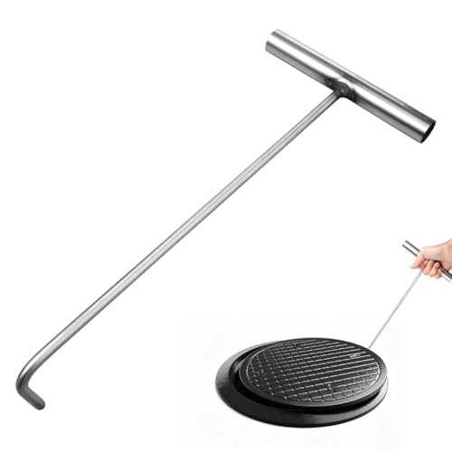 PRETYZOOM Stainless Steel T-Shaped Manhole Cover Hook | Heavy Duty Well Lid Hand Lifter for Sewer Service and Industrial Use | Outdoor Drain Cover Opening Device (15.15 x 5.90 x 2.36 in)