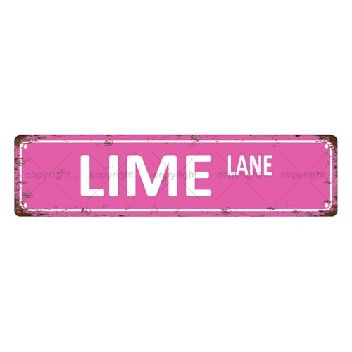 LIME LANE – Plaque en métal vintage, panneau de rue, décoration d'intérieur, décoration murale, salle de bain, bar, café, garage, 40,6 x 10,2 cm